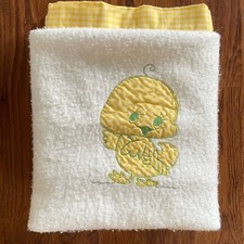 Vintage Quiltex Baby Blanket Yellow Gingham Check Trim Binding Chick Ducky Soft