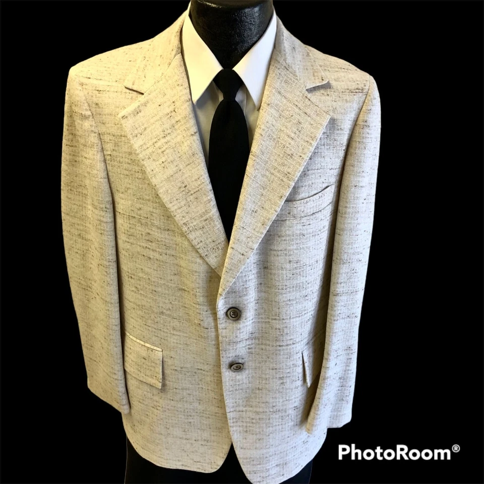 2 шт. Винтажный 70-е Ottes Белая Овсянка ATOM FLECK Мужской MOD Дискотека Текстурированный Костюм 40 R - Изображение 2 из 4