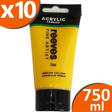 Reeves Acrylic Paint Set Yellow | 10 Tubes 75ml | Bulk Buy 750ml | Artist