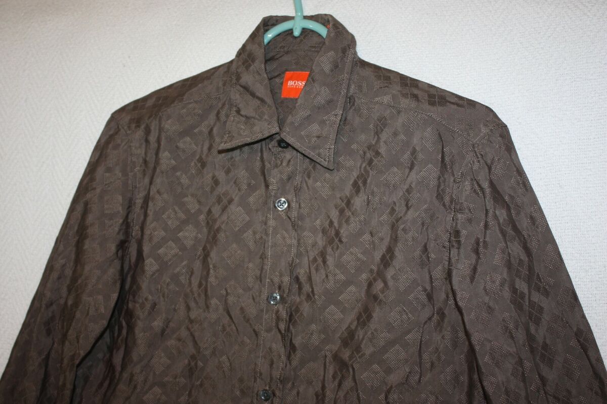 Hugo BOSS Orange Label Long Sleeve Semi-sheer Brown Check Hugo BOSS Orange Label Long Sleeve Semi-sheer Brown Check