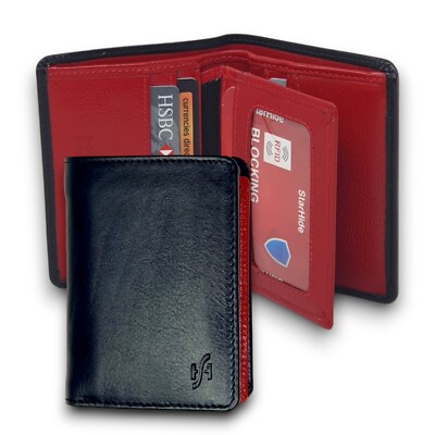 STARHIDE DESIGNER HERREN LUXUS ECHTLEDER GELDBÖRSE MIT REISSVERSCHLUSS SCHWARZ ROT #815