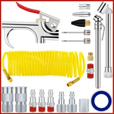 20pcs Air Compressor Accessory Kit 25Ft Recoil Hose Gun Nozzles Set 1/4" NPT New