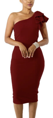 Mokoru Women's Sexy Ruffle One Shoulder Sleeveless Bodycon Party