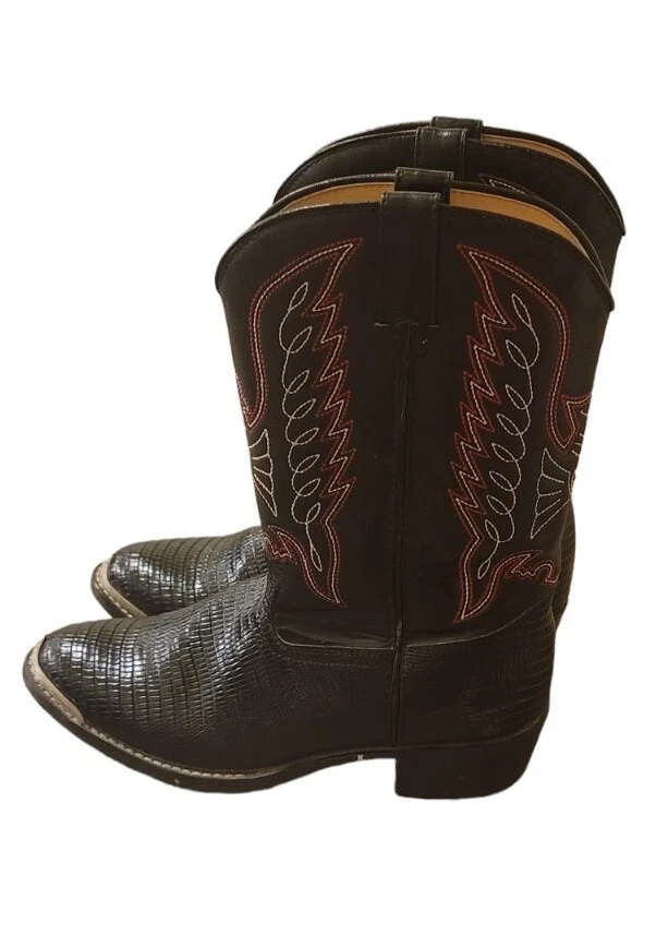 BOTAS VAQUERAS DURANGO ESTAMPADO LAGARTO TALLA 4D #BT940 BORDADAS NEGRAS Foto 3 de 4