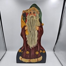 Vintage 1980s Hand Painted Wood Standing Santa Primitive Folk Art 20" Signed