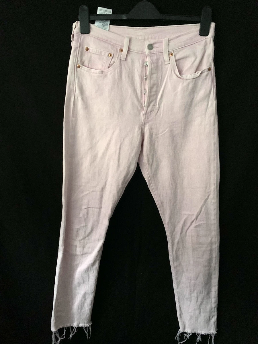 Levis 501 S Baby Pink Skinny Stretch Straight Denim Jean Frayed Hem W 28 30 L 28