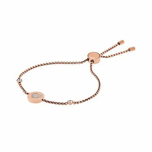 NUOVO BRACCIALE MICHAEL KORS MAGLIA CATENA ORO ROSA PAVÈ CUORE CHARM CURSORE MKJ5045