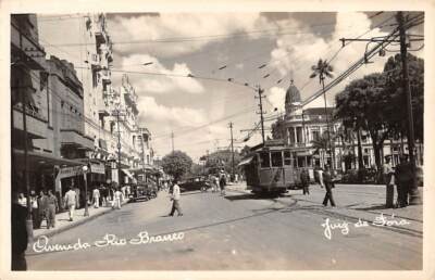 JUIZ DE FORA, BRAZIL, AVENIDA RIO BRANCO, TROLLEY STORES REAL PHOTO PC 1930-40s