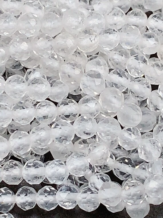 AAA Genuino Natural Cuarzo Transparente Cuentas Cristal Blanco Facetado Redondo 15.5" Hilo Foto 3 de 4