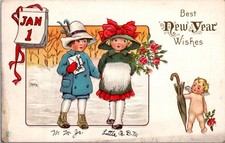 Best New Year Wishes Children Baby Calendar Comic DB Postcard XK13