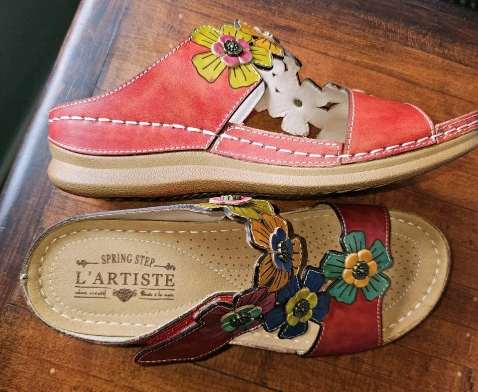 Spring Step L’Artiste Women’s Size 38 Oceanside Red Slide Leather Sandals Nice - Image 4 of 4