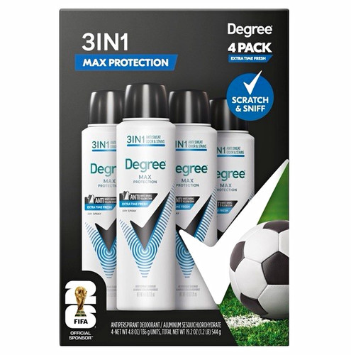 Degree Max Protection 3-in-1 Antiperspirant Dry Spray Extra Time Fresh 4PK