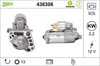 Anlasser Starter Valeo Origins Stop&Start - NEW O.E. Technologie 438306 12V AWD