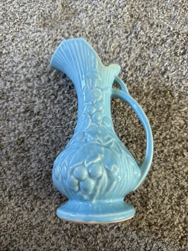 Vintage McCoy Turquoise Grapevine Vase 7” W    X    9” T
