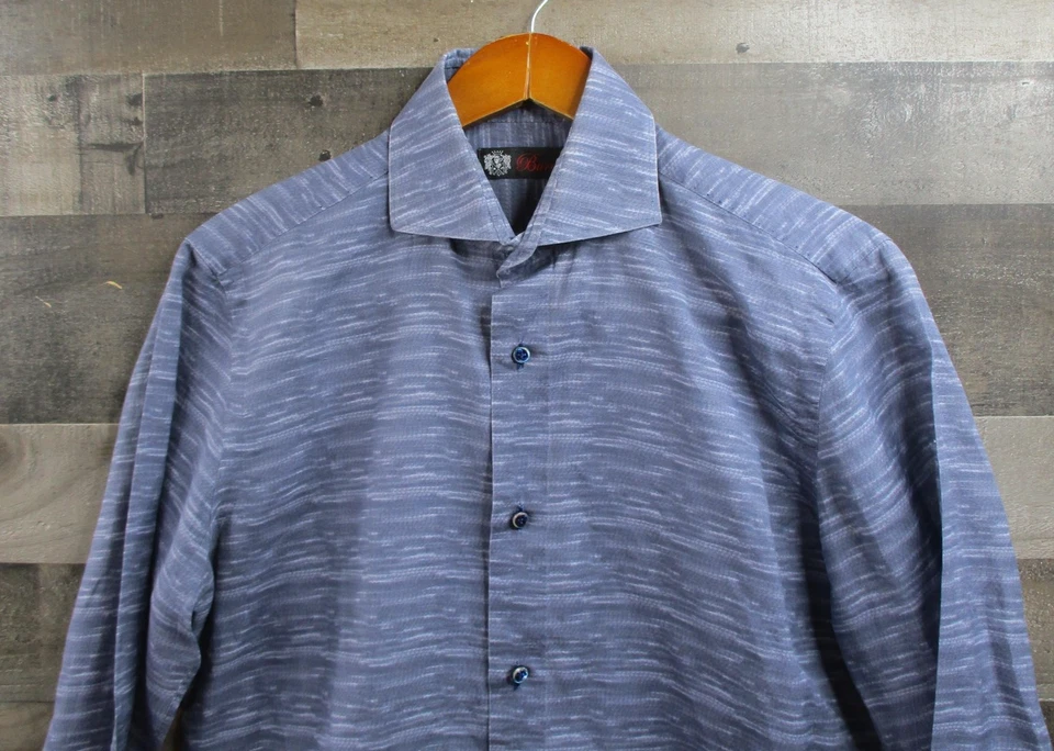 Рубашка мужская Burdi 15 3/4 40 синяя серая с длинным рукавом льняная хлопковая сделано в Италии - Изображение 2 из 4