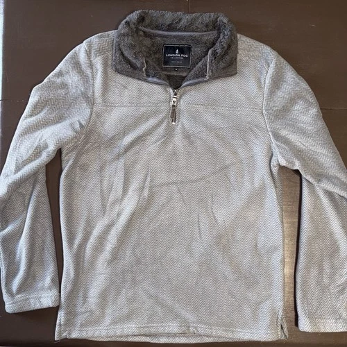 Men's London Fog Grey Quarter Zip Fleece Pullover Jacket Size M - product listing photo