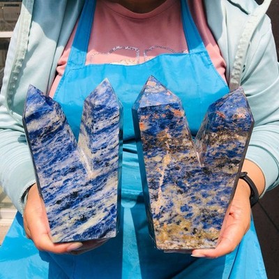 2pcs 5.52LB Natural Blue Vein Stone Crystal Columns Polishing Restoration 2239