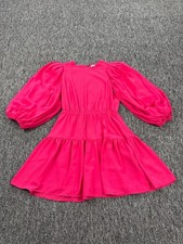 Alice + Olivia Dress Women 0 Pink Silk Shayla Pleated Balloon Sleeve Tiered Mini