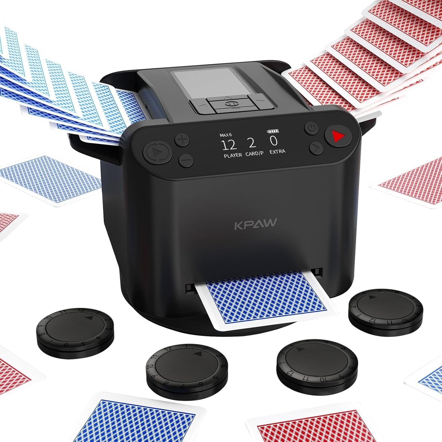 KPAW 2-in-1 Automatic Card Shuffler & Dealer + 4 Remotes - Support 12 Players