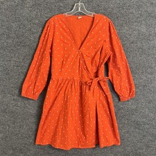 Old Navy Womens Red Floral Wrap Dress Size Large Boho Cottage Long Sleeve V Neck