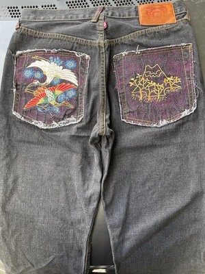 Vintage Red Monkey Embroidered Jeans - Size 36