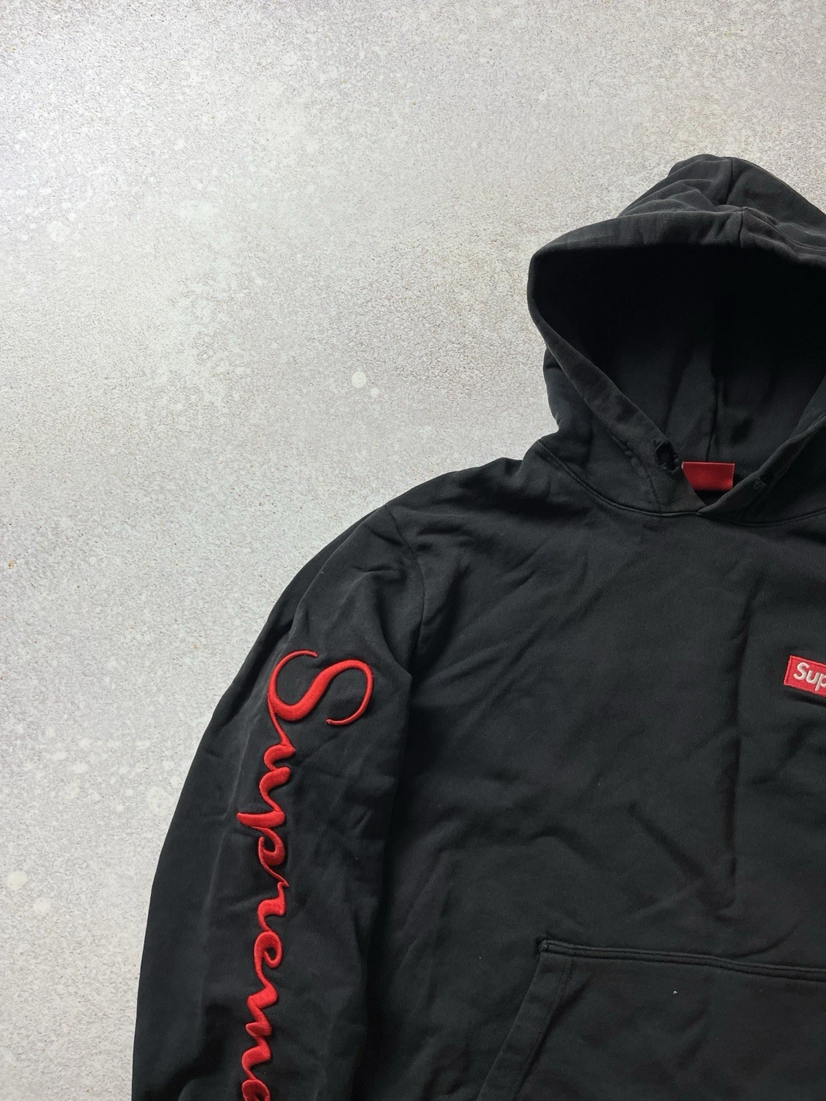 Supreme Spain Felpa con Cappuccio Distressed Manica Grande Logo Nero Taglia M