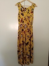Open Tie Back Dress - Warehouse - Size 12 - Floral Design - Mustard/Yellow