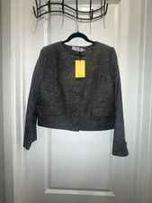 NWT M.M Lafleur The Aniya Crop Jacket - Crosshatch Suiting Black/White