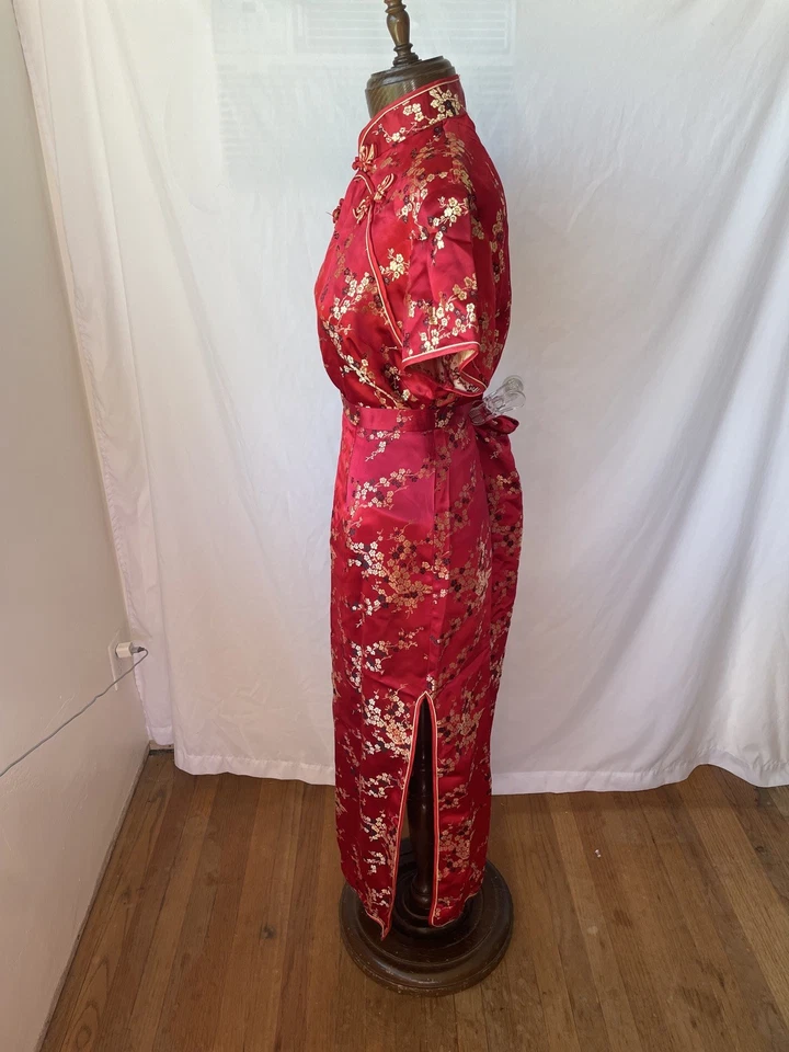 Conjunto de 2 piezas falda y top vintage chino mezcla seda Cheongsam Qipao rojo talla S Foto 3 de 4