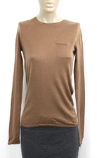 Maje Women's Sweater Cashmere & Silk Long Sleeve Snap Back Brown Size S T2