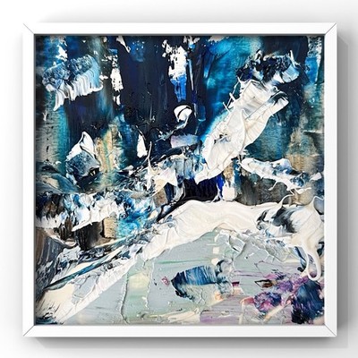 Abstract Seascape Mini Painting Framed Ocean Mood Art Inspired by Cornwall Coast