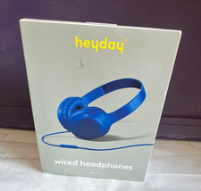 heyday Blue Wired Headphones 3.5mm Jack Headband w/ On-Cable Microphone
