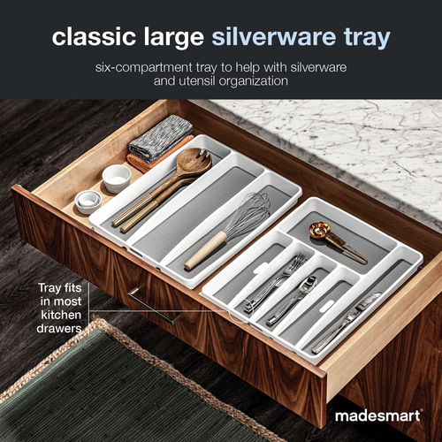 Classic Large Silverware Tray - White |CLASSIC COLLECTION | 6-Compartments| Kitc - Picture 2 of 12