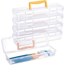 5 Pack Paint Brush Storage Box 13 Inch Long Case with Handle Clear Holder