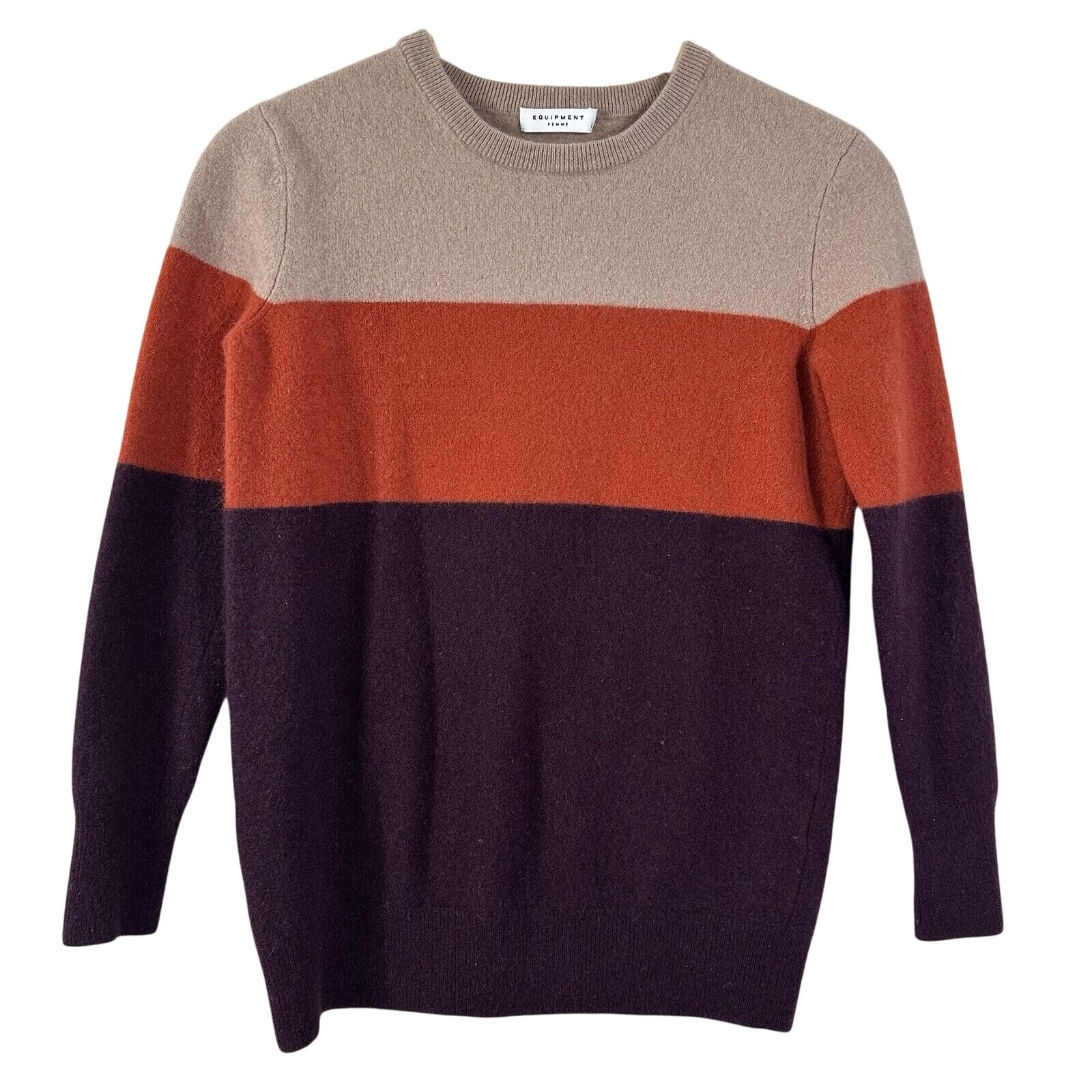 Equipment Women's Sweater Colorblock Orange 100% Cashmere Pullover Crew Size S