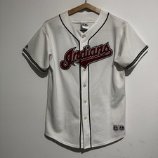 Vintage Majestic MLB Cleveland Indians White Team Baseball Jersey Youth Size XL