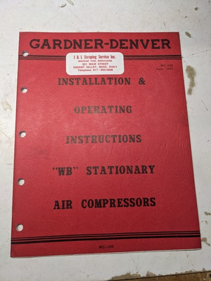 #ad GARDNER DENVER OPERATOR SERVICE MANUAL PARTS LIST BOOK WB AIR COMPRESSORS 1957 $120.64