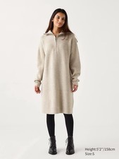 NWT New UNIQLO Souffle Yarn Dress Half-Zip Knit Long-Sleeve Women S Small Beige
