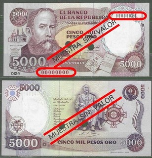 Colombia P 436 s 5000 Pesos SPECIMEN 1990 UNC