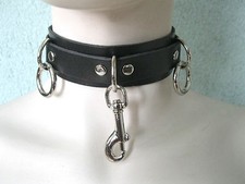 Black Leather Collar, Choker w/ Snap Hook and Two Rings