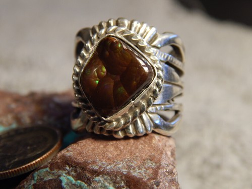 New Fire Agate Sterling Silver Unisex Ring by Navajo Russell Sam Size 5 1/4 - Picture 3 of 8