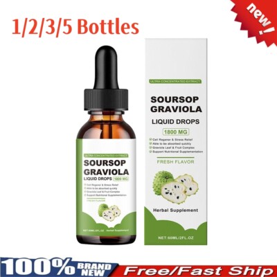 100% Pure Organic Soursop Extract,Tindly Soursop Graviola Liquid Drops 1800 mg~