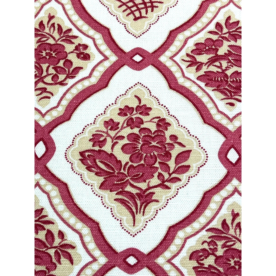 De Colección Laura Ashley Tela Rojo Tostado Floral Medallón Enrejado Lino Algodón 5+ Yardas Foto 4 de 4