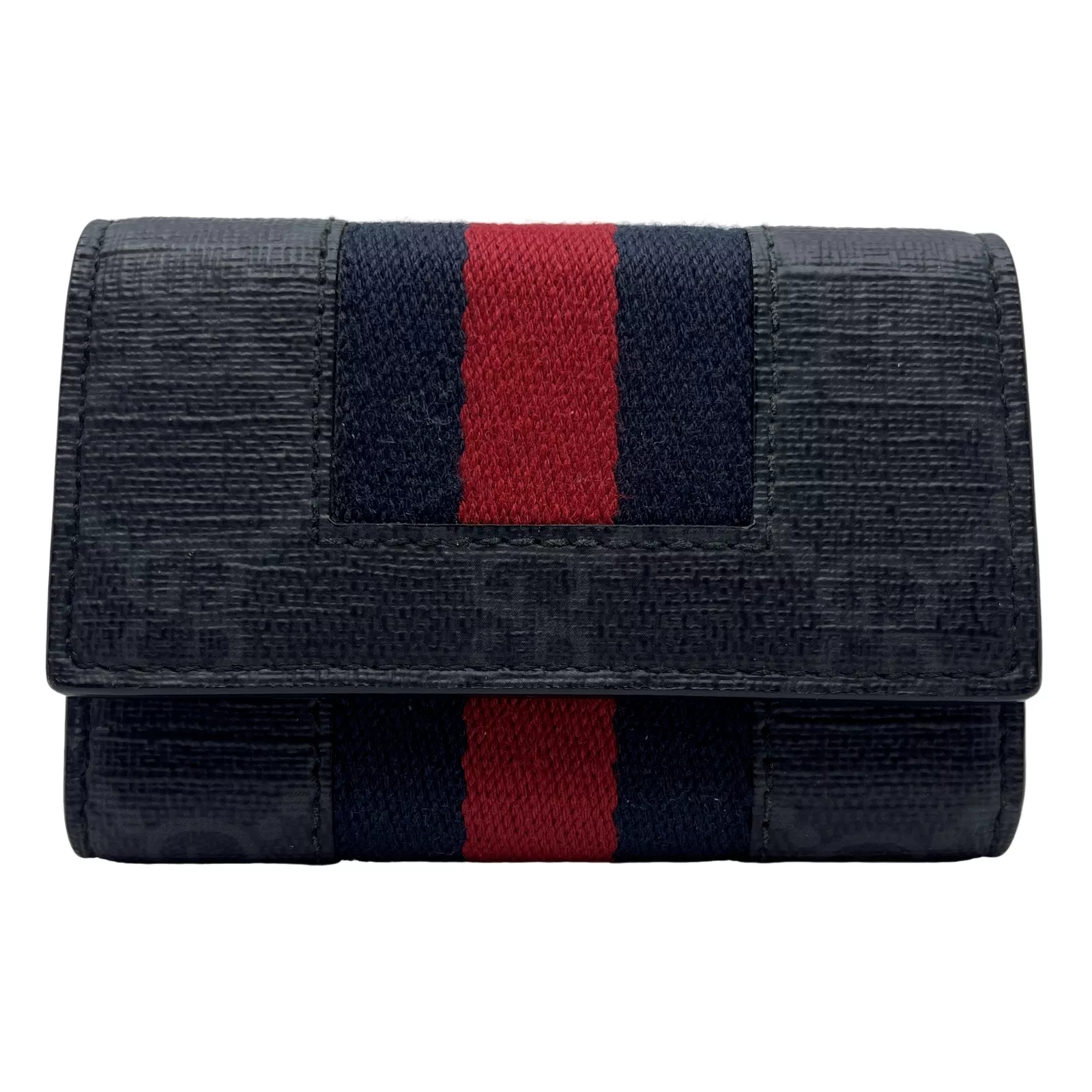 Authentique étui à clés GUCCI GG Supreme Sherry Line toile noire #36634038