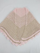 Childs Hand Knit Striped Shawl Pink Green Lightweight Girls 7-8