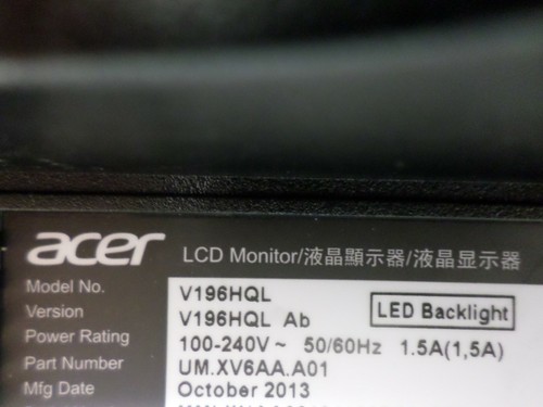 Acer V196HQL 18.5" Widescreen LCD Monitor - VGA (NO STAND) - Picture 4 of 6