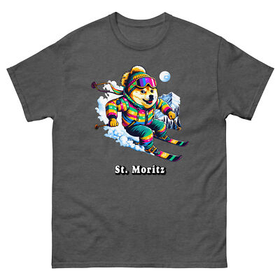 St. Moritz Doge Skiing Funny Ski Skier Dog Meme Cute Shirt T-Shirt