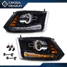 Black LED DRL Headlight w/ Bulb Harness Fit For 09-12 Dodge Ram Projector