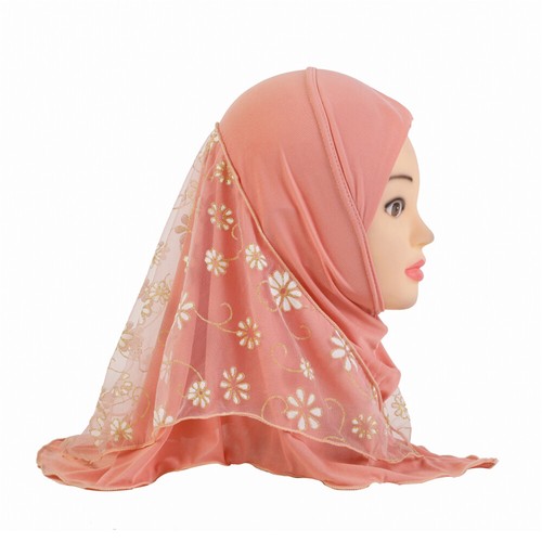 Lace Muslim Hijab Kids Baby Girls Shawls Scarf Islamic Child Hat 2-6Y - Picture 40 of 41