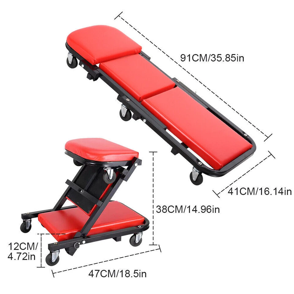 36" Large Professional Mechanics Car Van Creeper Crawler Board Padded Stool Seat - Image 3 of 4